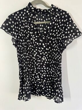 Zac & Rachel Y2K Polka Dot Pleated Blouse Black White XL Career Office Chic
